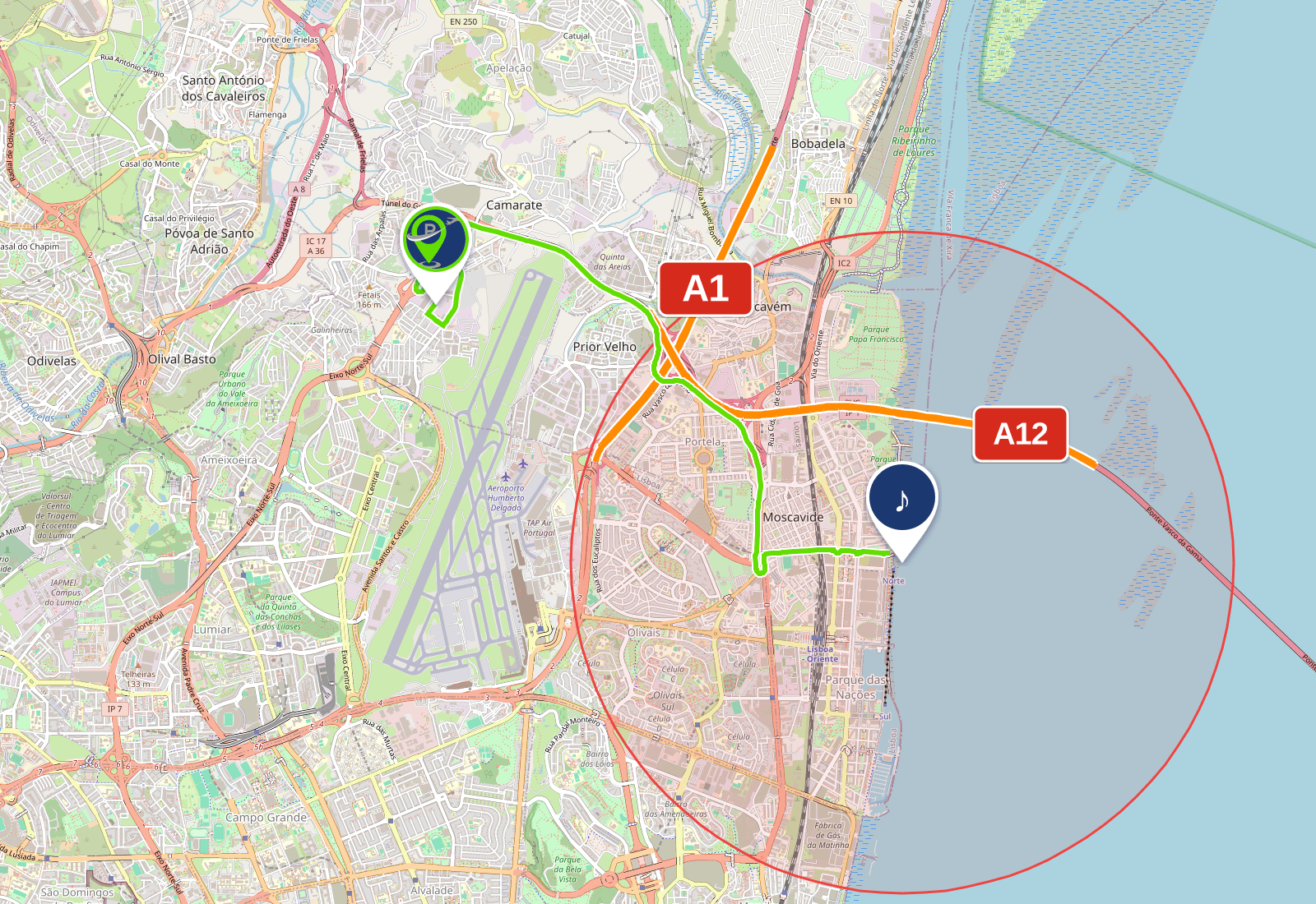 Mapa com o parque e o recinto